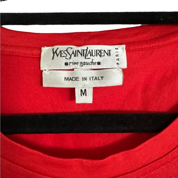 YSL YVES SAINT LAURENT RIVE GAUCHE LOGO TANK RED & GOLD SIZE M - Picture 2 of 9